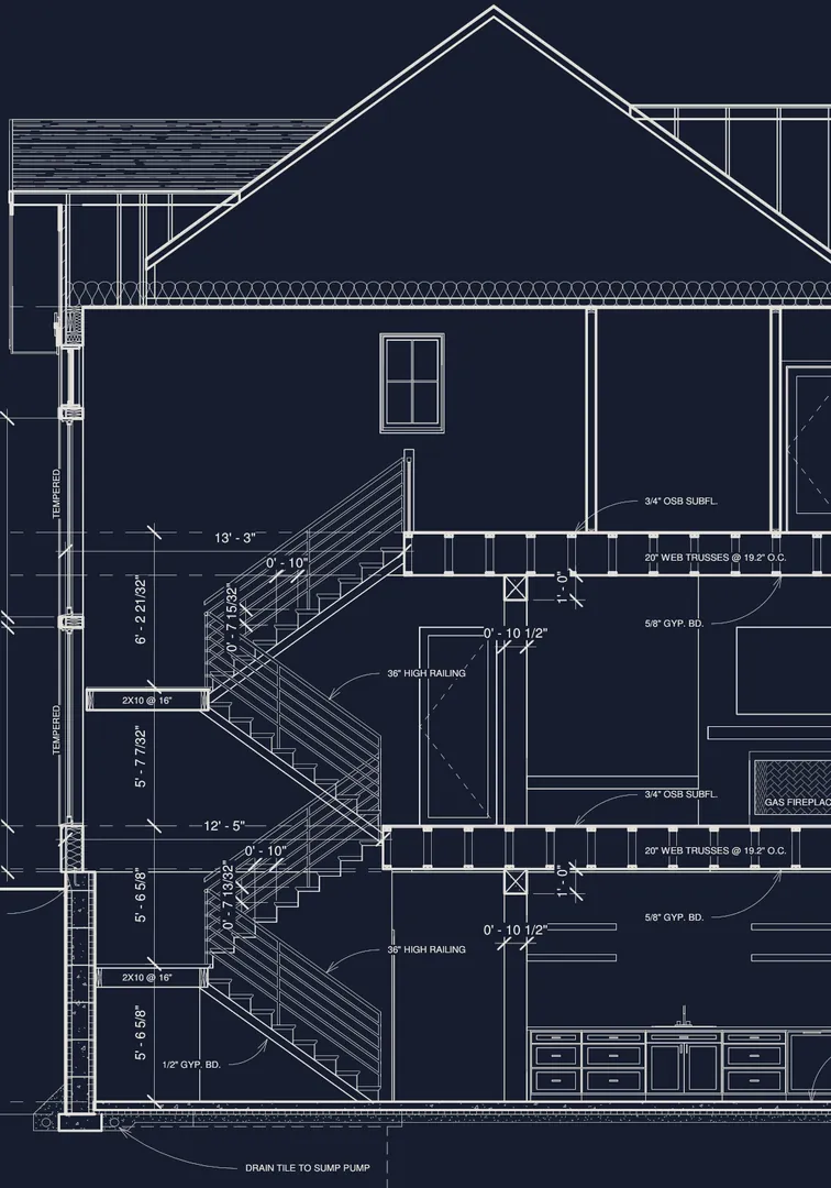 Building section through the stair, roof to footings, from sheet A109