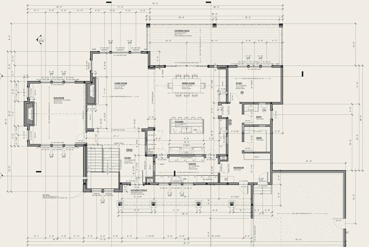 Main level floor plan, sheet A105