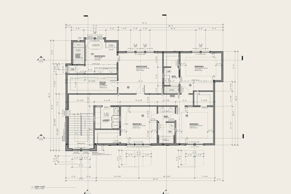 Upper level floor plan, sheet A107