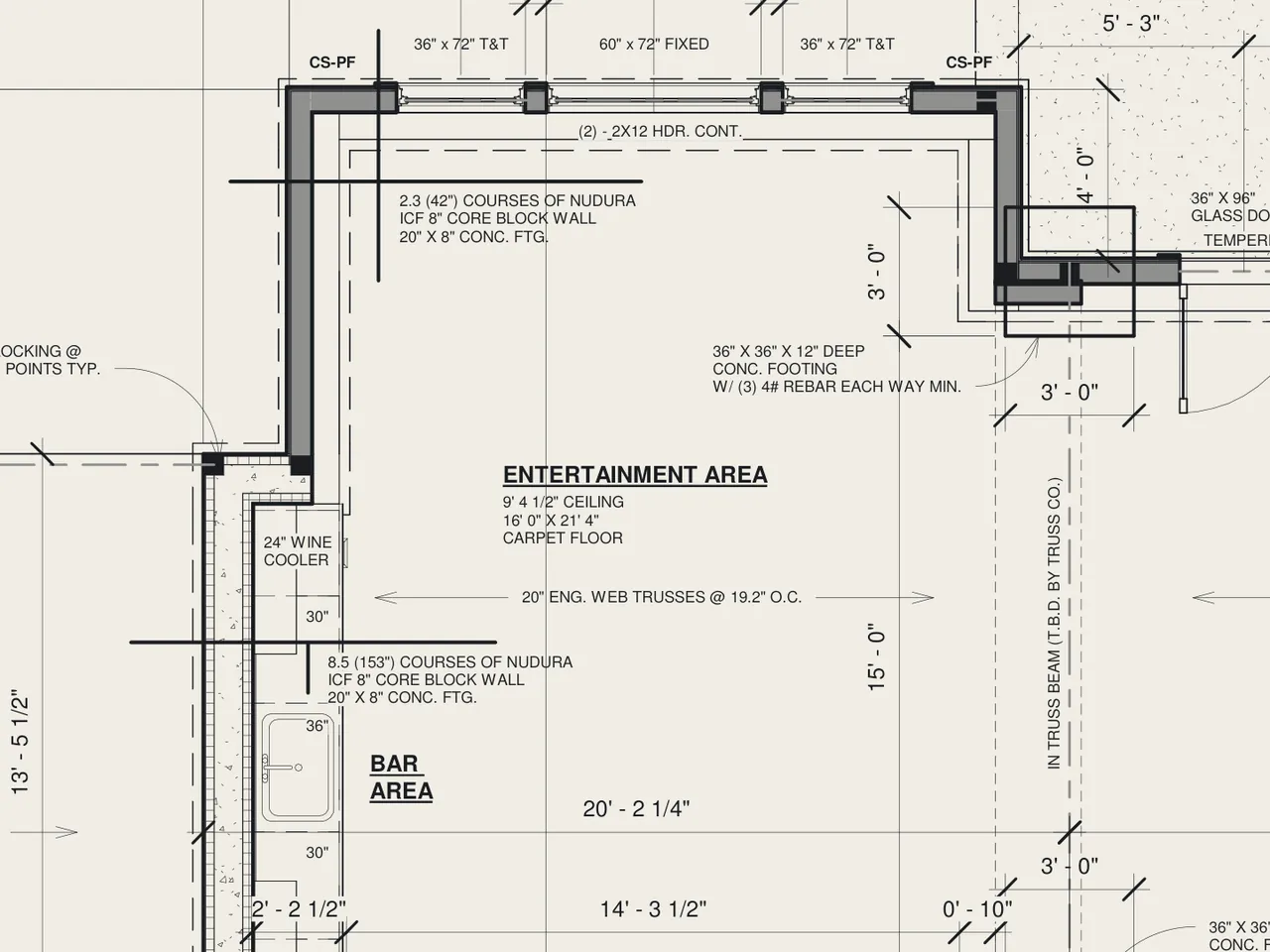 Entertainment Area on the lower level floor plan, sheet A103