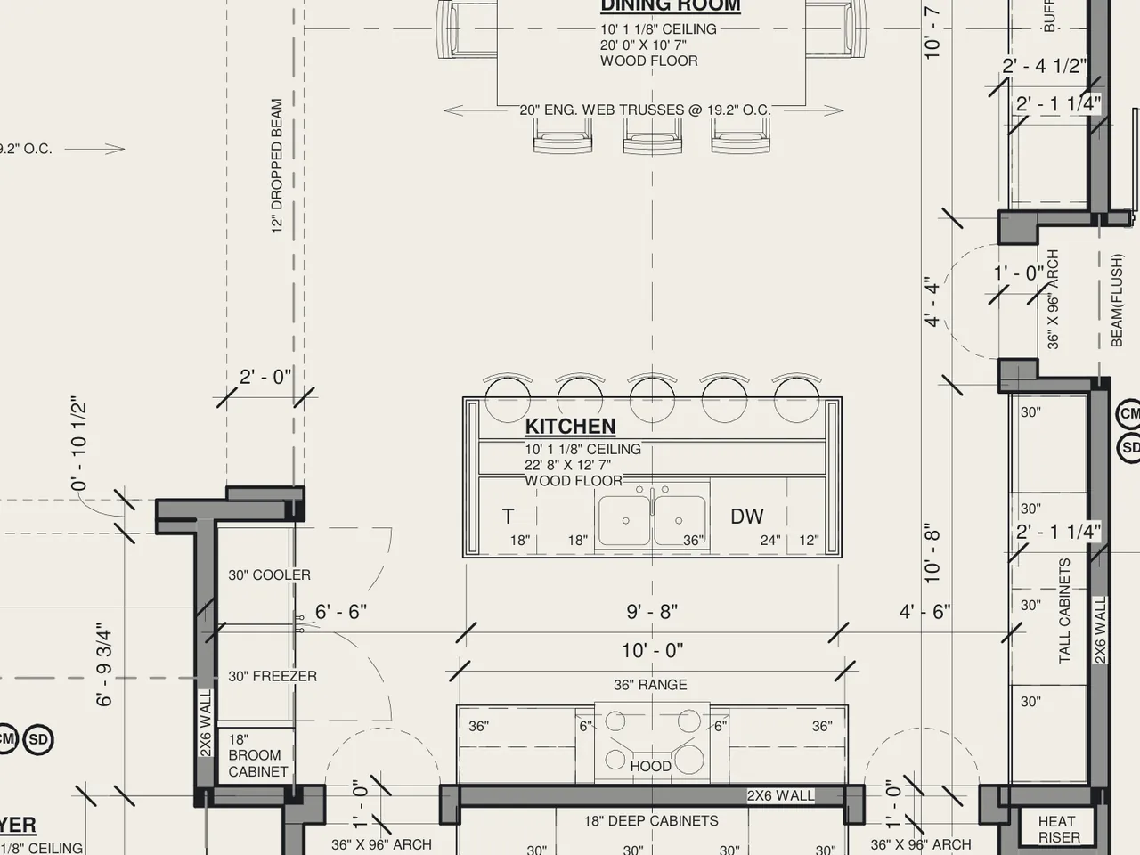 Kitchen on the main level floor plan, sheet A105