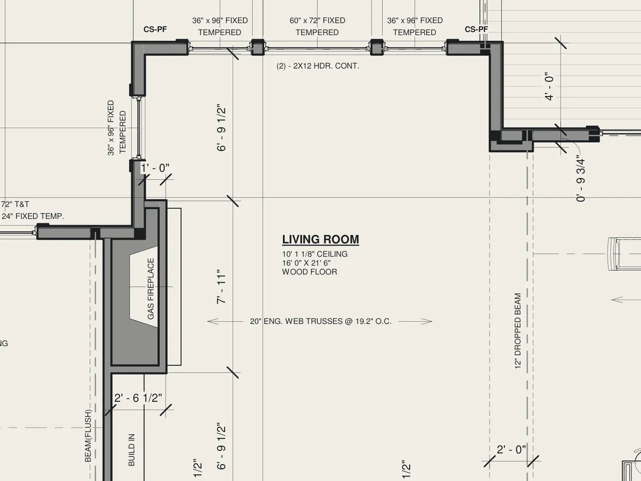Living Room on the main level floor plan, sheet A105